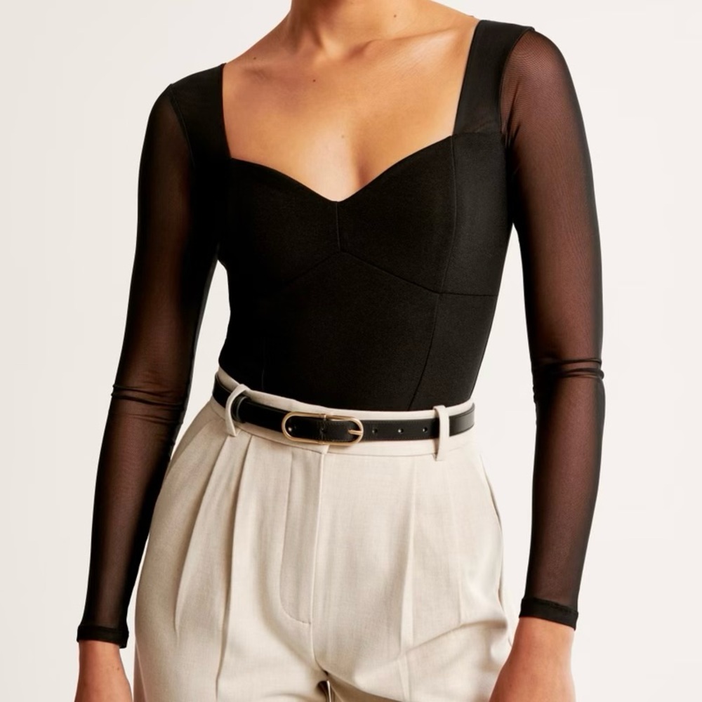NWOT Abercrombie & Fitch Black Sheer Sleeve Bodysuit